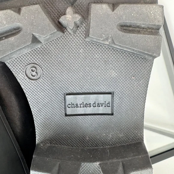 CHARLES DAVID Leather Black Combat Boots Faux Fur Trim Size 8 - Picture 12 of 14